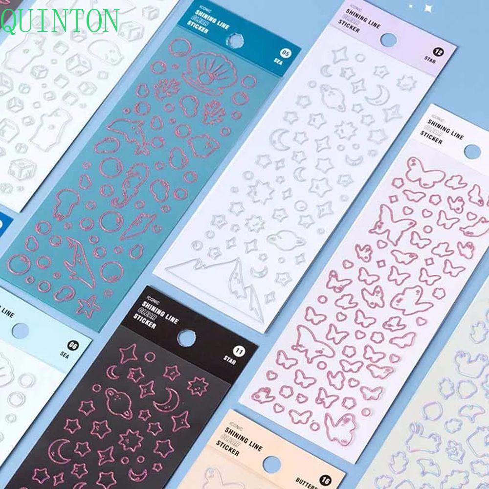 QUINTON Stickers Supplies Transparent Flash Bronzing Handbook Stickers Radium Line Stickers Scrapbook Stickers Cell Phone Decoration Diary Stickers Stationery Pvc DIY Album Stickers