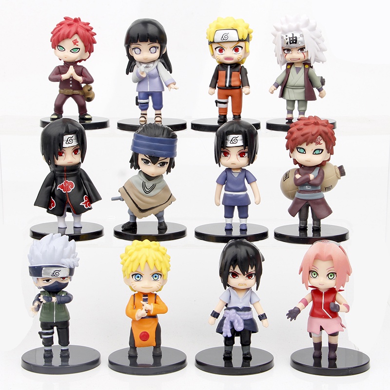 12pcs Naruto Anime Uzumaki Shippuden Hinata Sasuke Itachi Gaara Jiraiya Sakura Kakashi Uchiha Q Versi PVC Angka Mainan 7CM