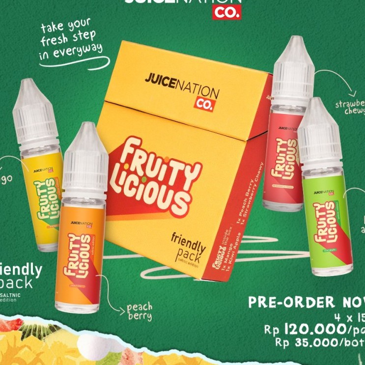 [ READY ] SALTNIC FRUITYLICIOUS FRIENDLY PACK EDITION SALT NIC BY JNC