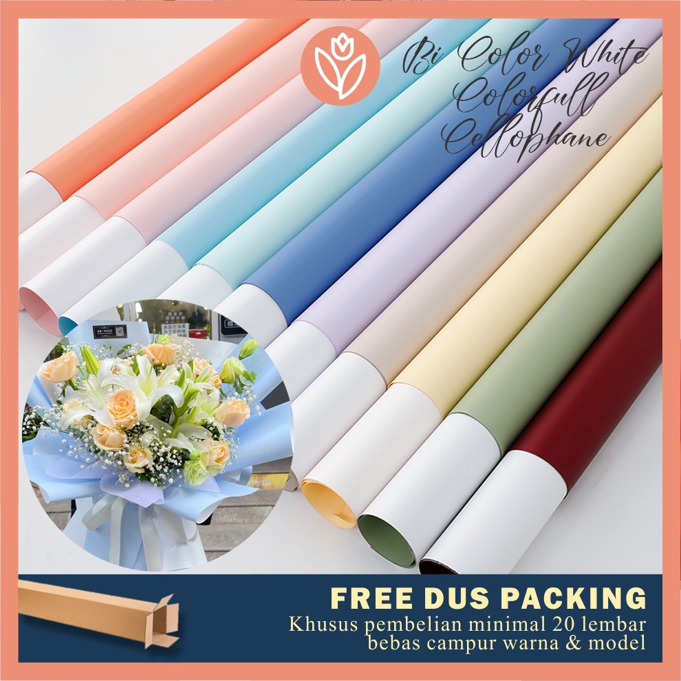 

TULIP PAPERIE ❤ FLOWER WRAPPING BI COLOR WHITE COLORFULL CELLOPHANE KERTAS BUKET BUNGA DUA WARNA