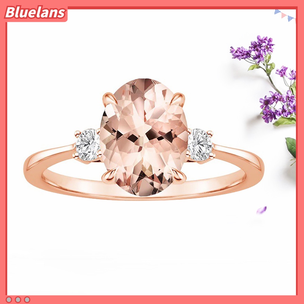 {In Stock} Telur Faux Morganite Berlian Imitasi Bertatahkan Jari Cincin Wanita Fashion Pernikahan Perhiasan