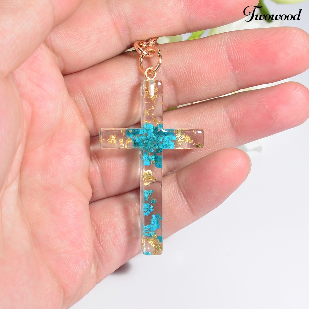 Twowood Gantungan Kunci Handmade Bunga Kering Isi Resin Liontin Serbaguna Berkilau Souvenir Hadiah Cross Key Ring Tas Ornamen Wanita Pria Perhiasan Aksesori Fashion