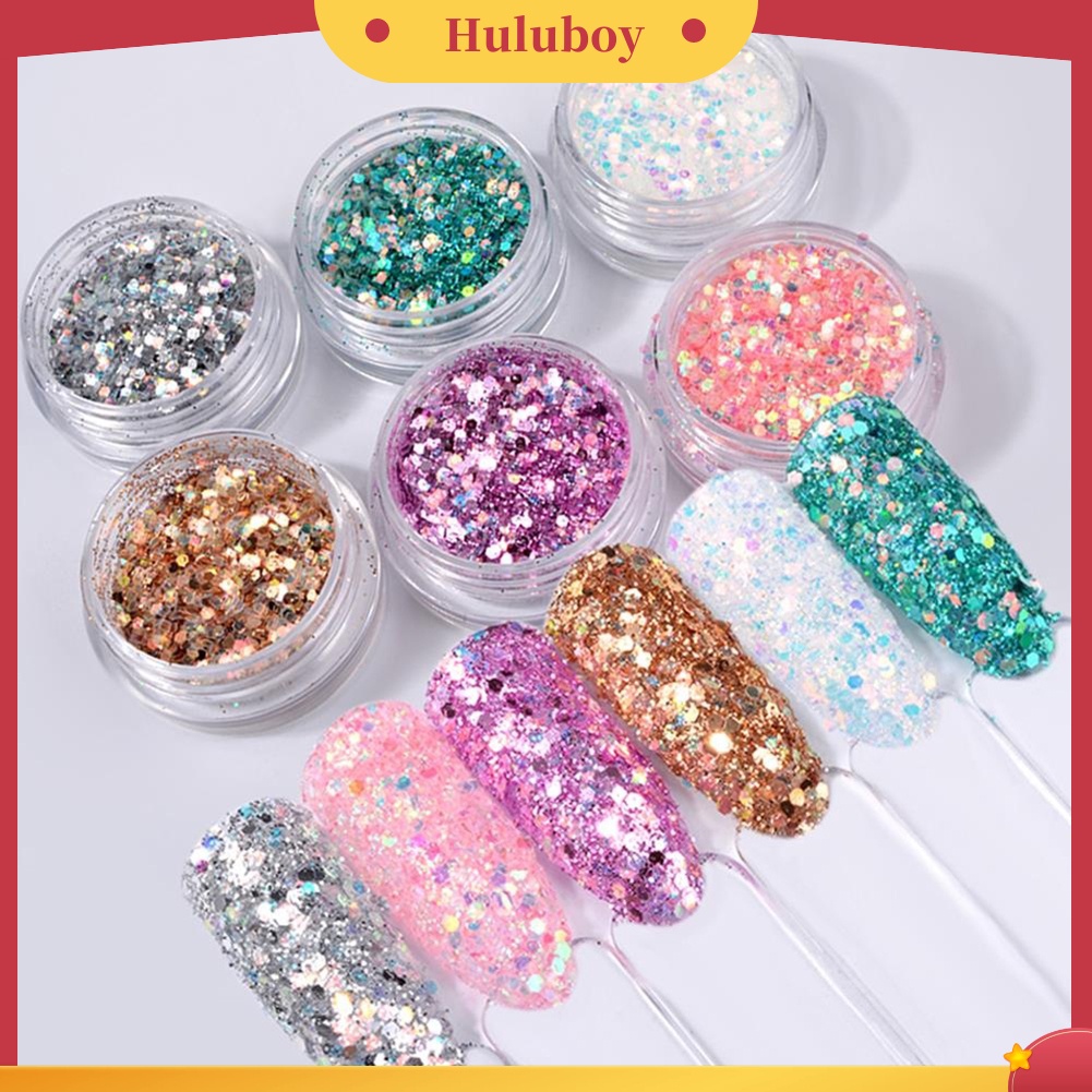 {In Stock} 6Pcs Colorful Manicure Pigments Paillette Lase-r Sequin Nail Glitter Bubuk