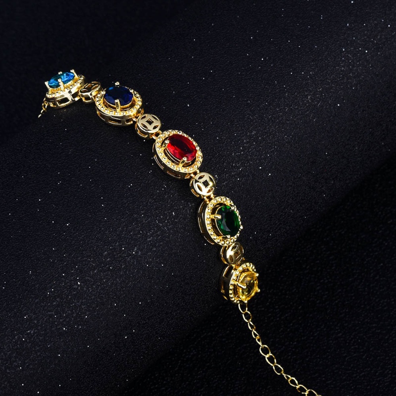 Goldkingdom Aksesoris Perhiasan Fashion Ready Stock Set Gelang Batu Permata Berwarna Gelang Ruby Warna-Warni Lapis Emas Kuning