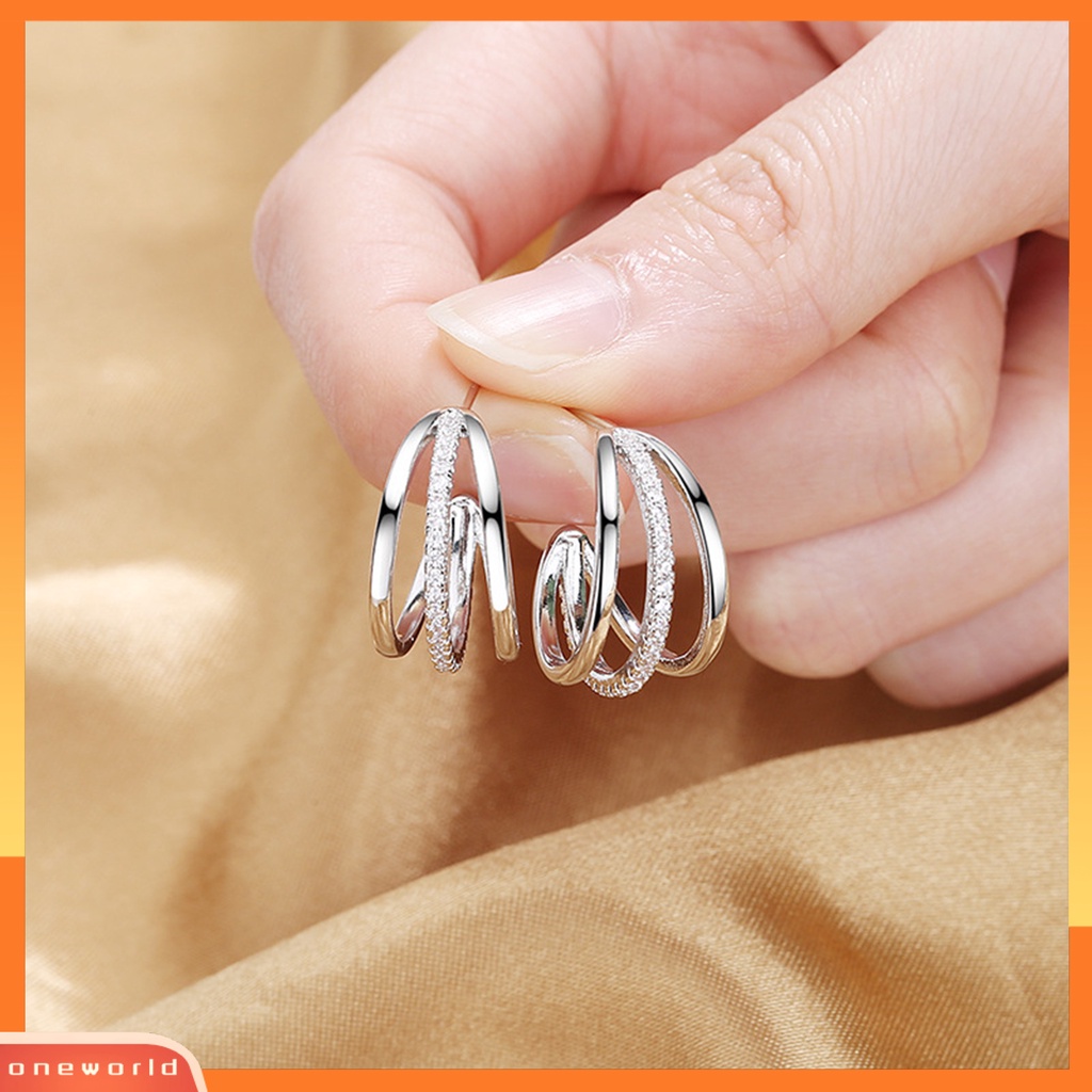 [OWR] 1pasang Stud Earrings Ear Wrap Piercing Shiny Minimalis Multiple Hoops Indah Electroplating Dekorasi Hypoallergenic Berlian Imitasi Tindik Cakar Anting-Anting Perhiasan Aksesori