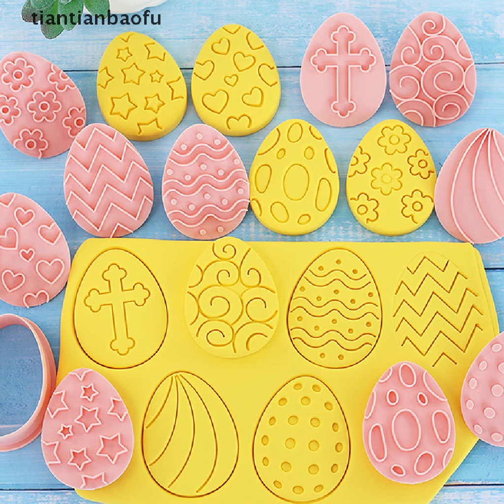 [tiantianbaofu] 10 Pcs Telur Paskah Biskuit Cetakan Cookie Cutters Stamp Press Fondant Gula craft Baking Alat Dekorasi Pesta Butik