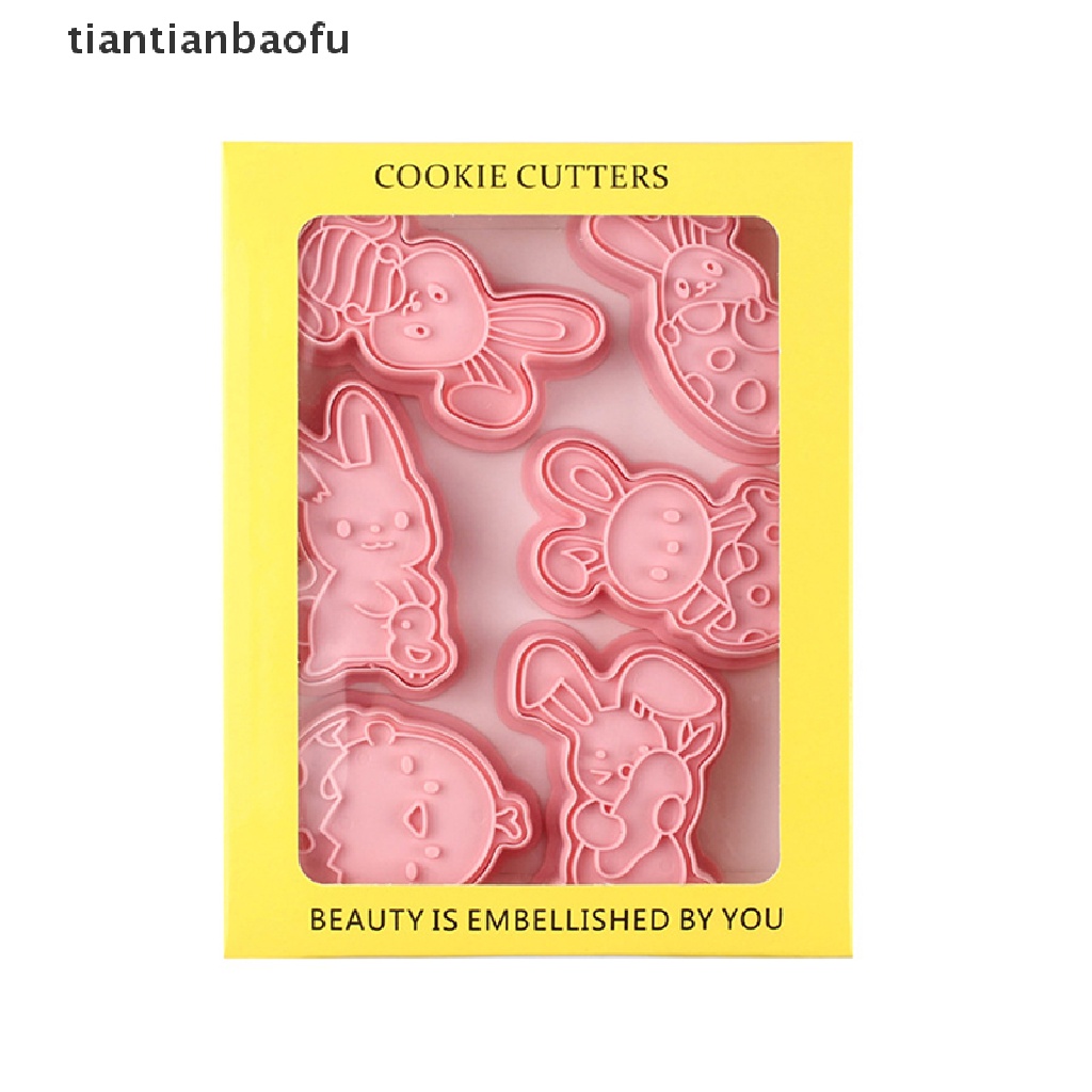 [tiantianbaofu] 6pcs Cetakan Biskuit Kelinci Paskah Plastik Bunny Egg Cookie Cutter Stamp Embosser Boutique