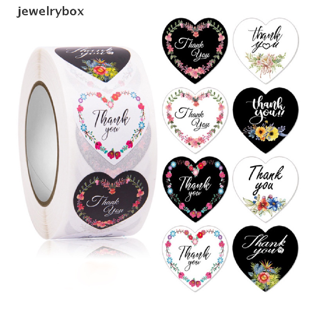 [jewelrybox] 500pcs/roll Hati Terima Kasih Stiker Bunga Hias Decal Sealing Stiker Butik