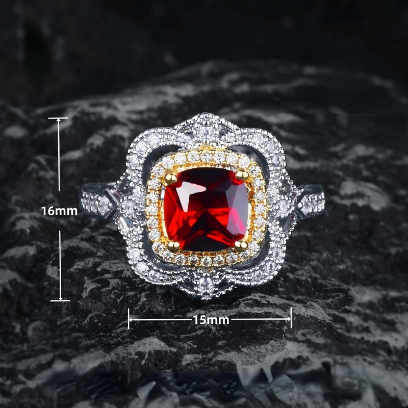 Goldkingdom Aksesoris Perhiasan Fashion Ready Stock Itali Bertekstur Ukir Emas Disikat Iris Mozambik Alami Tidak Gosong Darah Burung Merpati Merah Permata Cincin Perempuan.