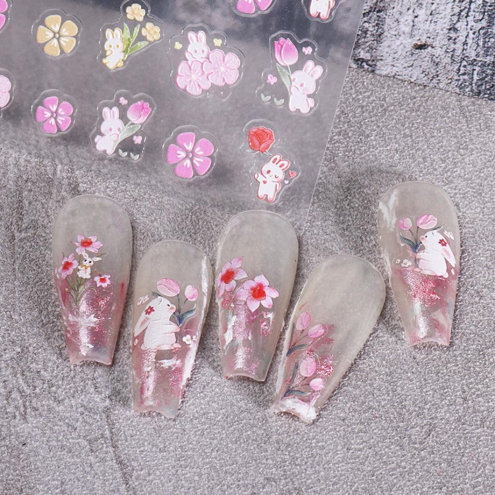 AUGUSTINA Stiker Kuku Bunga Agustina Lucu Kelinci Jepang Hewan Tulip Ikatan Simpul Tulip Hiasan Kuku