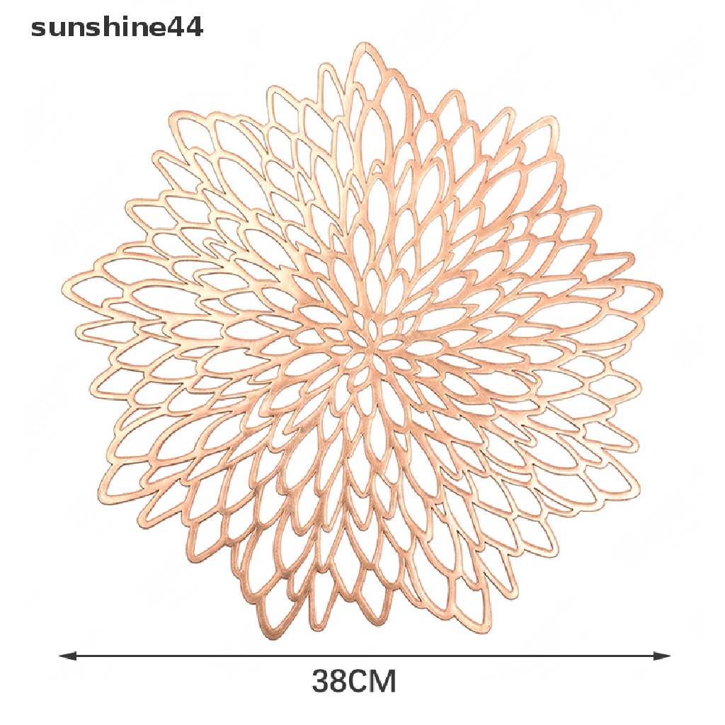 Sunshine Table Mat Hibiscus Flower Bronzing PVC Tatakan Hollow Isolasi Coaster Alas Meja Mangkok Dekorasi Rumah Natal Tahan Panas ID