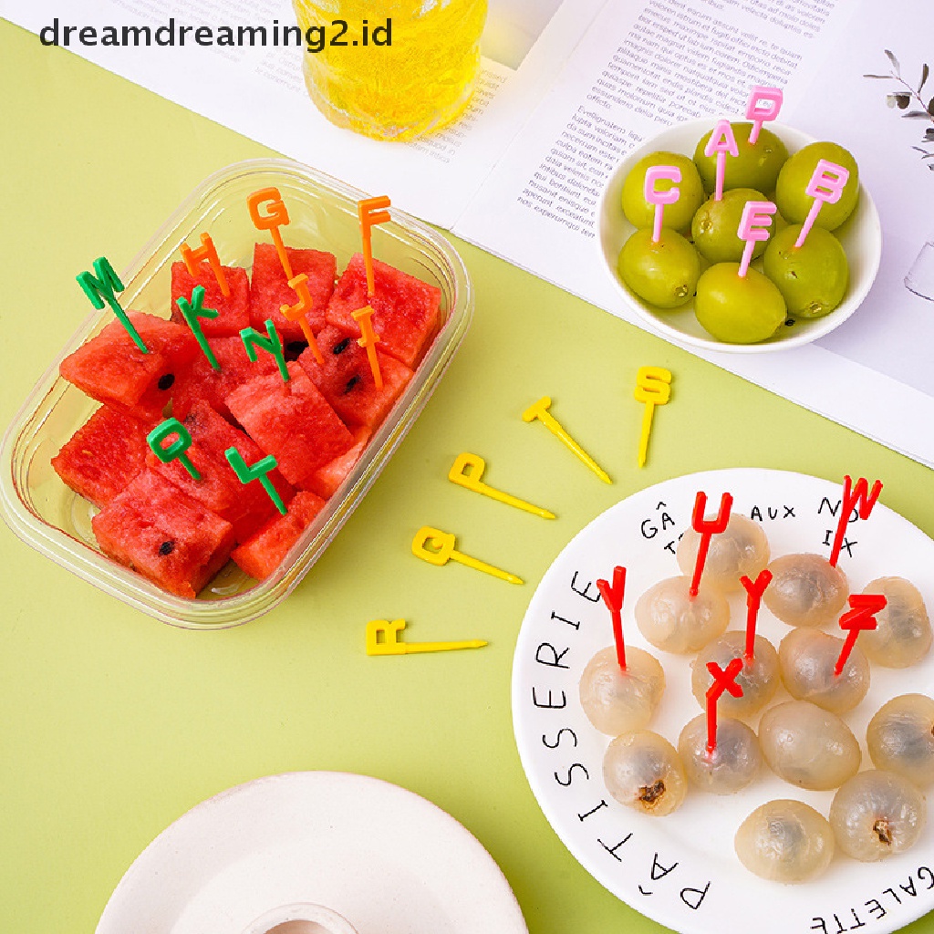 (hot) Bento Sayur Periuk Lucu Mini Anak Alphabet Fruit Forks Tusuk Gigi//