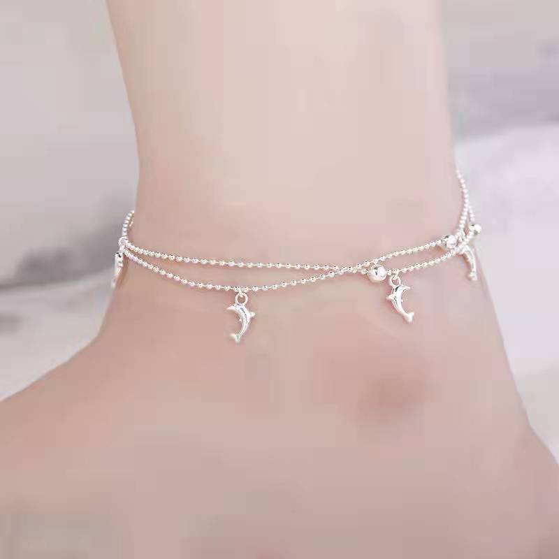 gelang kaki wanita cantik/ gelang kaki model lumba-lumba/gelang kaki 2 lapis lumba-lumba