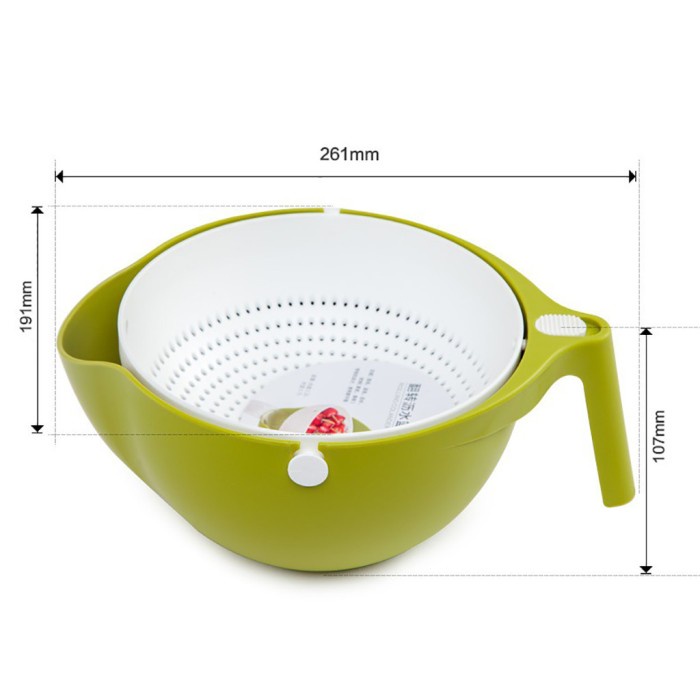 Baskom Saringan Masak Pembersih Buah Sayur Beras Rolling Colander 2in1