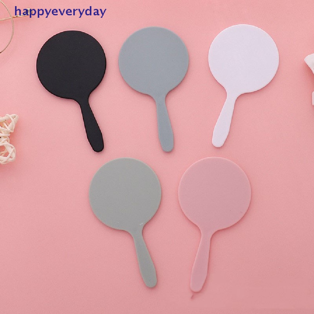 [happy] Cermin Rias Genggam Bulat Vanity Mirror Dengan Handle Hand Mirror Kosmetik [ID]