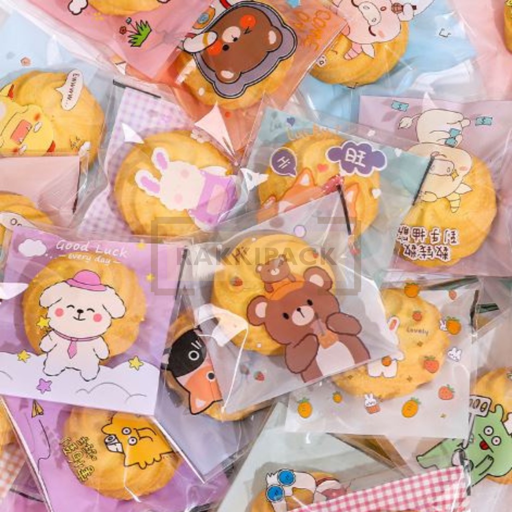 

(100pcs) Plastik cookies lem OPP 10x10+3 permen makanan