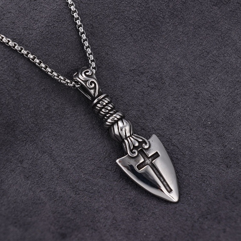 [Z H Perhiasan] Vintage Nordic Viking Cross Tombak Hip Hop Liontin Pria Dan Wanita Fashion Stainless Steel Kalung Punk Pesta Rock Perhiasan Aksesoris