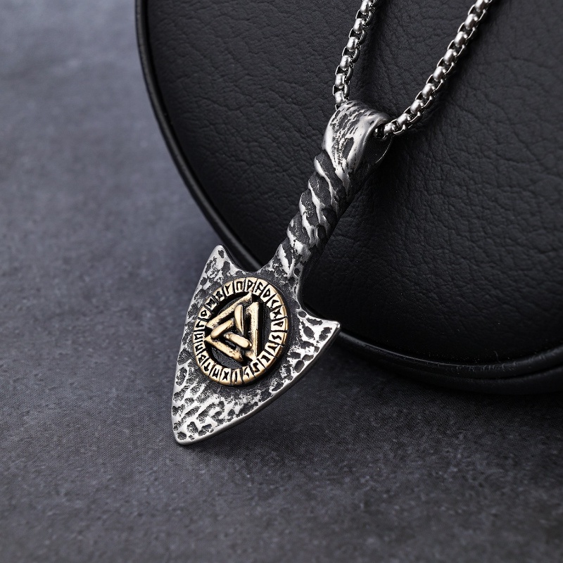 [X C Kalung] Baru Silvery Vintage Viking Rune Tombak Berbentuk Baja Titanium Liontin Anti Karat Kalung Punk Hip Hop Pesta Ulang Tahun Hadiah Untuk Pria Dan Wanita