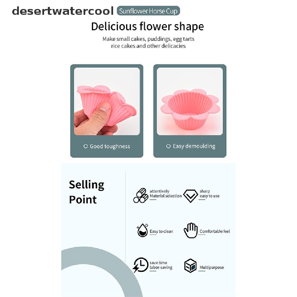 Deid 5pcs Cetakan Silikon Sun Flower Cupcake Muffin Cup Baking Cetakan Puding Jelly Martijn