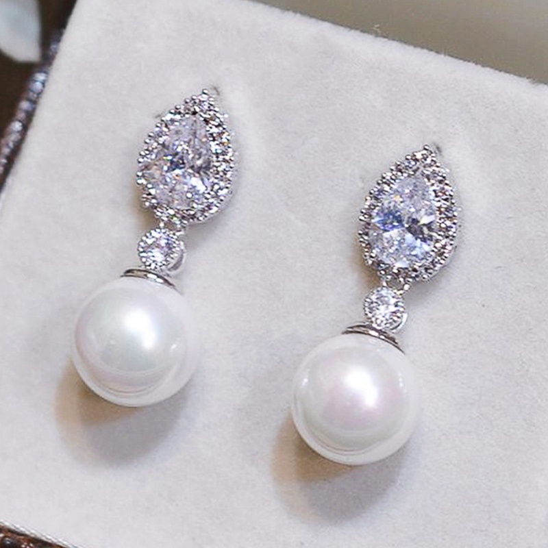 Anting Pernikahan Pengantin Wanita Mewah Desain Modern Pear Cubic Zirconia Dengan Anting Peal Imitasi Untuk Perhiasan Wanita