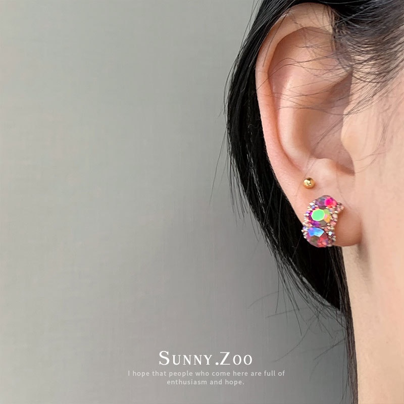 Anting Pejantan Berlian Imitasi Berbentuk C Korea Fashion Wanita Anting Serbaguna