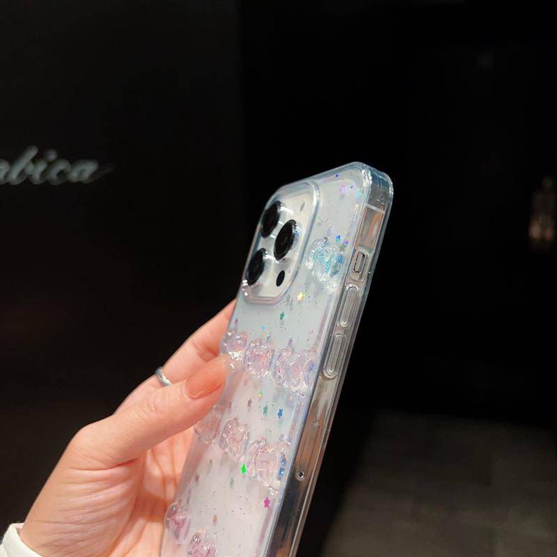 Busur Laser 3D Mewah Glitter Bening Soft Case FFor Iphone14 13 12 11 Pro MAX Plus Mini Bling Transparan Cover Untuk iPhone X XS MAX XR 7 8 Plus SE 2022 2020 14Plus 13Mini 12Mini