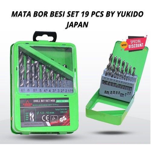 Yukido mata bor besi set HSS 19 pcs - Drill bit set 19pcs - Mata bor set multifungsi besi metal kayu plastik