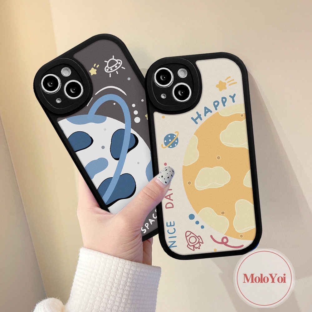 IPHONE Lover Happy Planet Space Case Kompatibel Untuk Iphone11 13 14 12 Pro Max 7Plus XR X XS Max 7 6s 8 6 Plus SE 2020 Pasangan Bintang Keberuntungan Soft Tup Case