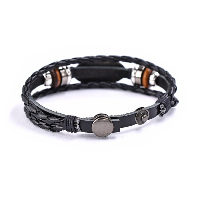 [Z H Perhiasan] Vintage Mahasiswa Kulit Asli Gelang Pria Dan Wanita Fashion Stainless Steel Multi layered Beaded PU Buckle Bracelet Punk Pesta Rock Perhiasan Aksesoris