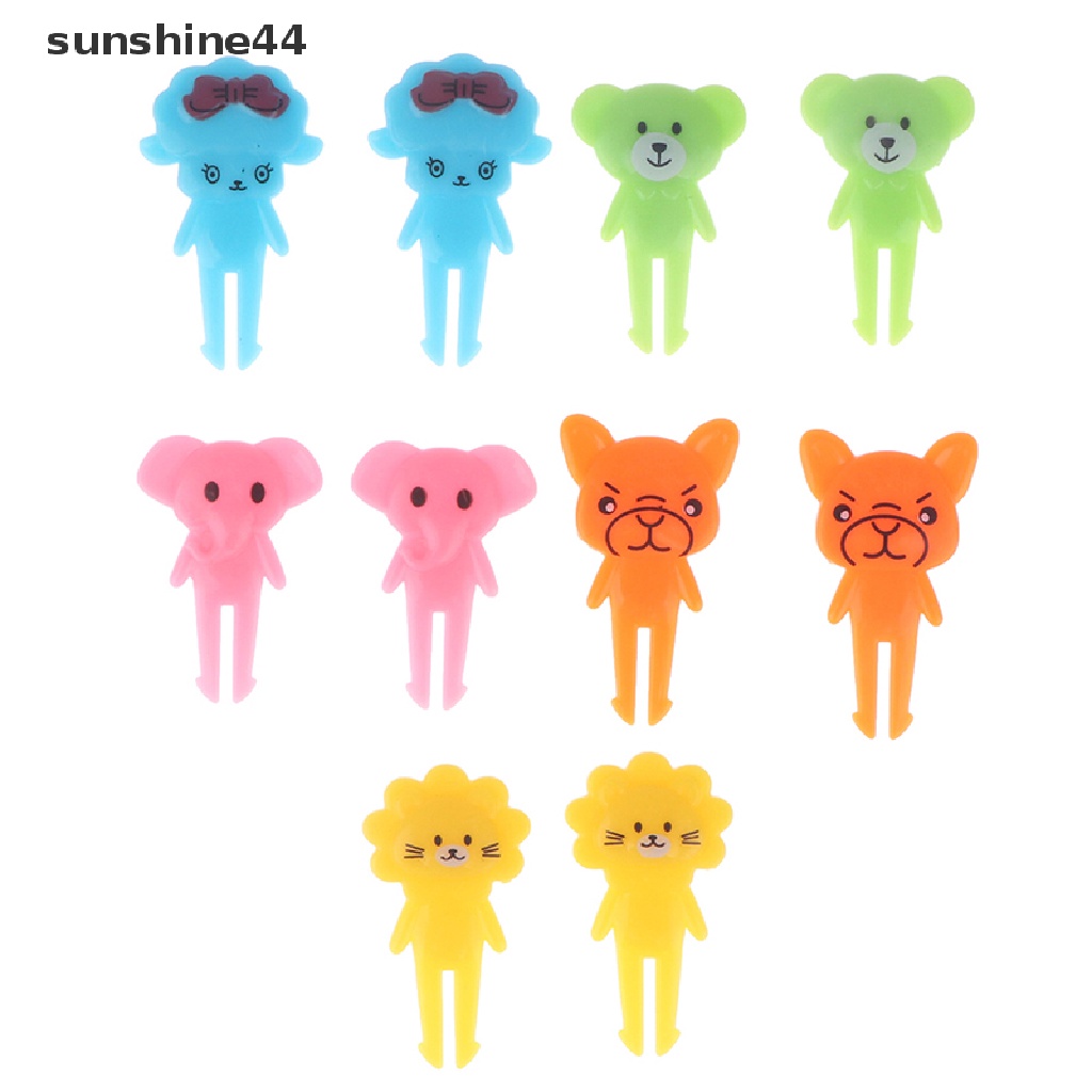 Sunshine 7per8/10Pcs Kartun Mini Garpu Buah Animal Farm Mini Cartoon Fruit Fork Food Fork ID