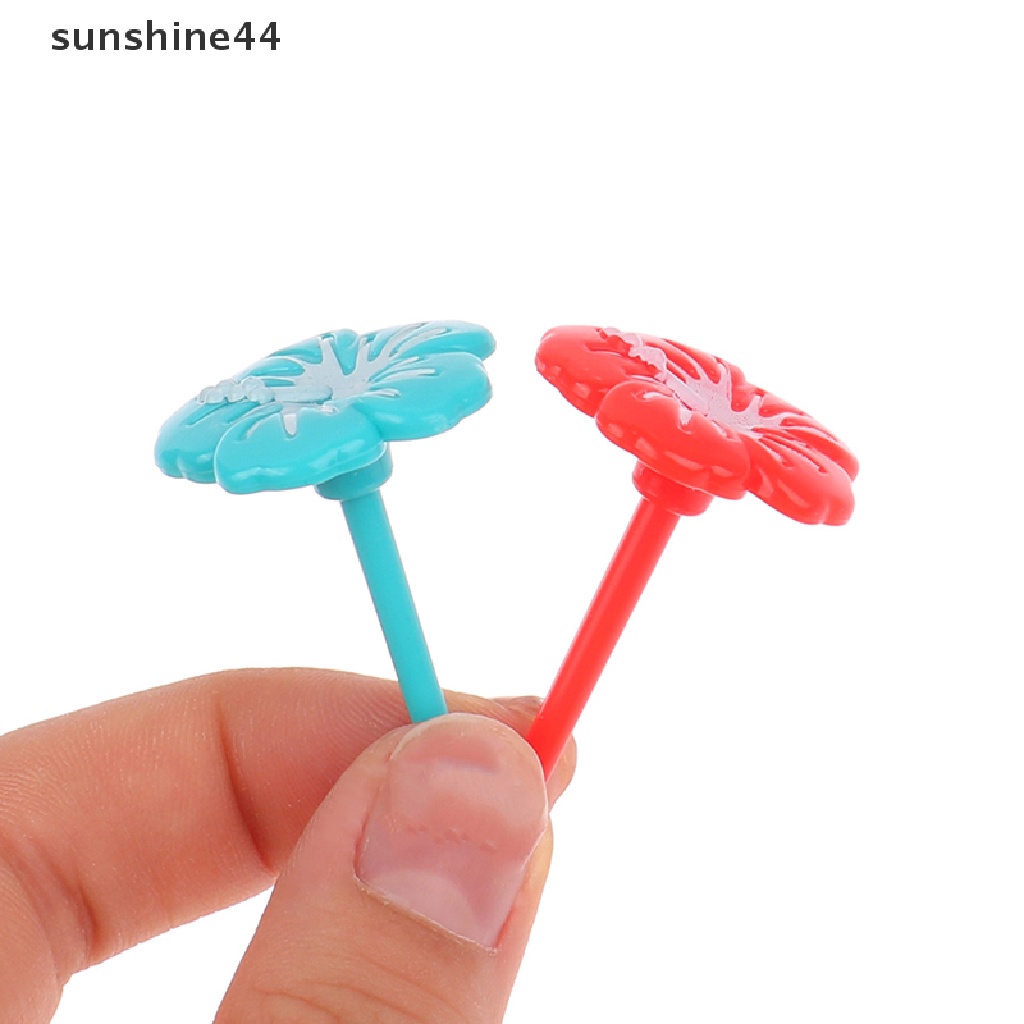 Sunshine4/10pcs Garpu Buah Bunga Lucu Plastik Anak Bento Lunch Snack Makanan Tusuk Gigi ID