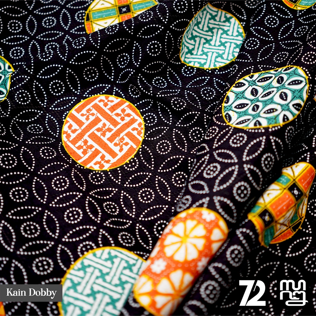 BAHAN BATIK PREMIUM Dobby Dobi Dobbi Kontemporer Modern Warna Hitam Orange Hijau 723506 Cap 72 Jarik Jarit Samping Kebat Panjang Batik Dobby Modern Premium Bahan Seragam Batik Pernikahan Kantor Keluarga Murah Kamen Jadi Batik Bali Lembaran