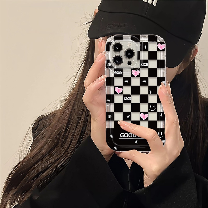 IPHONE Cute Diperiksa Soft Case Kompatibel Untuk Iphone14 13 12 11 Pro XS Max X Xr7 +8 Plus Casing Transparan TPU Silikon Ponsel Shockproof Cover