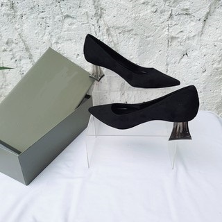 Sepatu Kantor Wanita Suede Transparan Heels 360