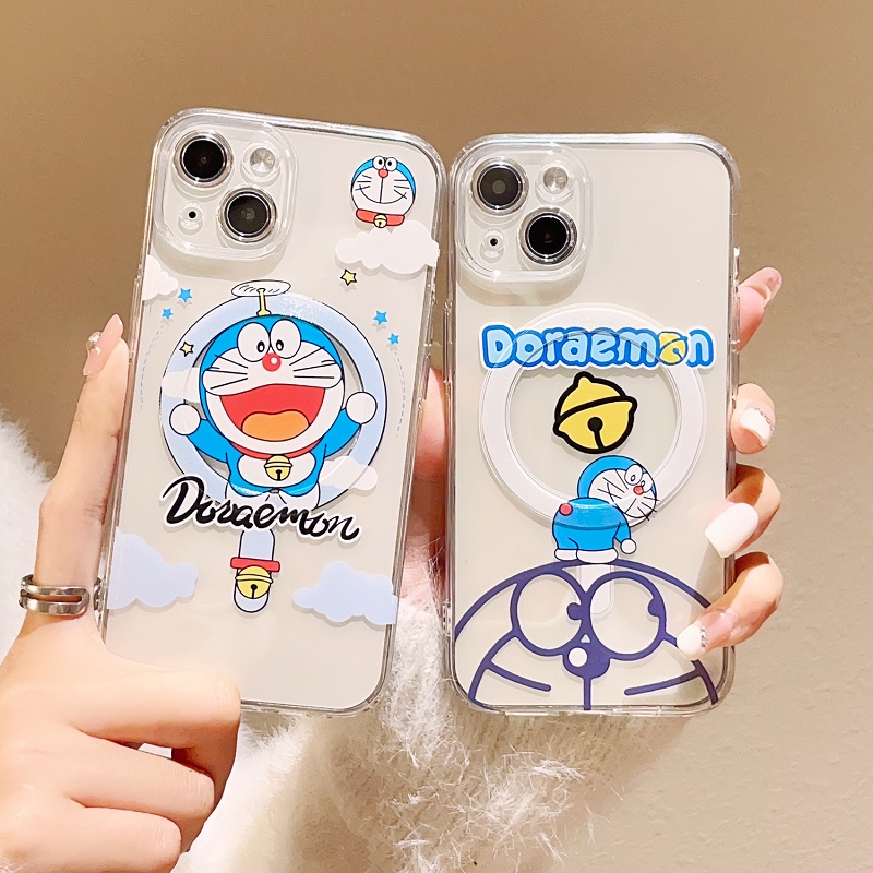 Untuk iPhone Casing Magnet14 13 12 11 Pro Max Kartun Doraemon Lucu Transparan Soft case