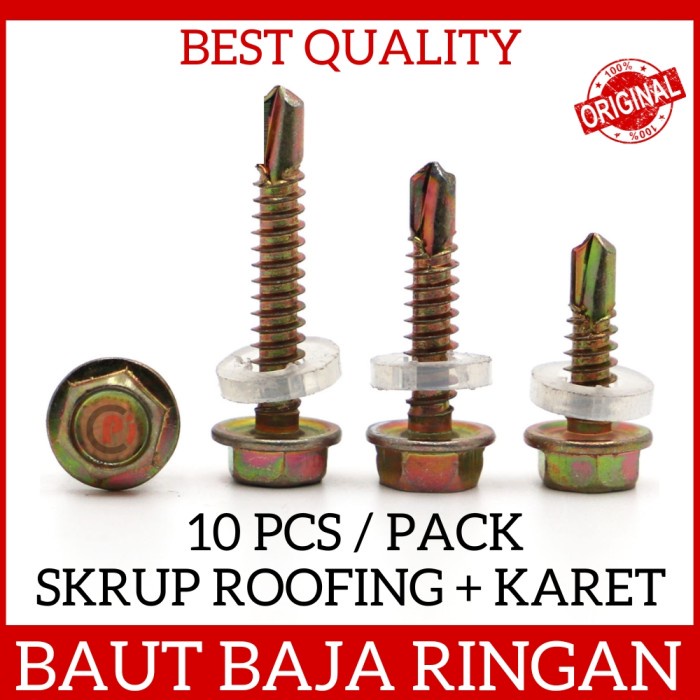 Isi 10Pcs Baut Skrup Hex SDS Self Drilling Roofing Karet Banyak Ukuran