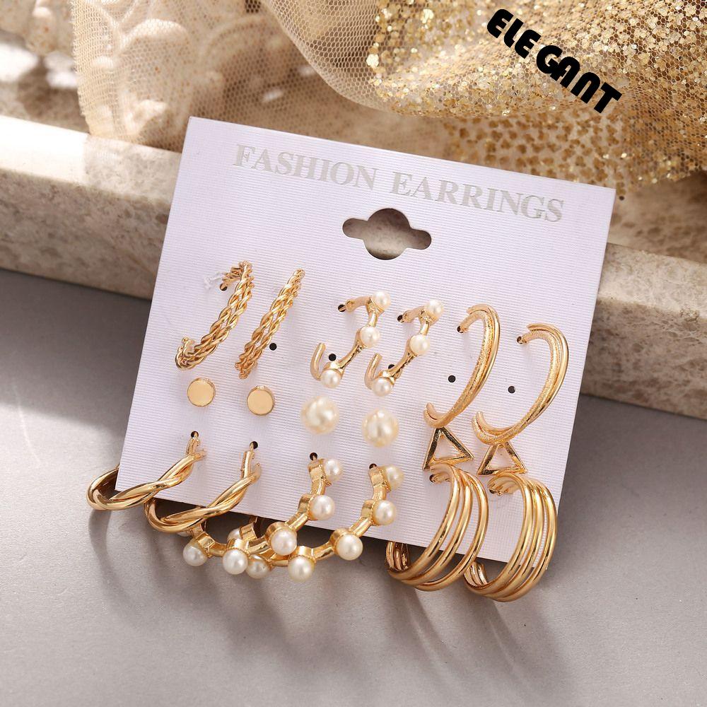 [Elegan] Anting Perempuan Fashion Vintage Mutiara Besar Manis Bentuk C Gaya Korea Ear Stud