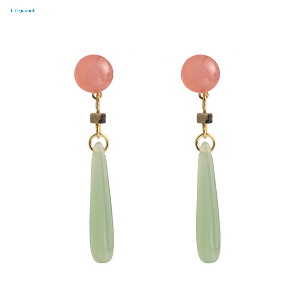 Lilyscent 1pasang Ringan Wanita Anting Perhiasan Aksesoris Merah Faux Jade Bead Stud Earrings Mulia