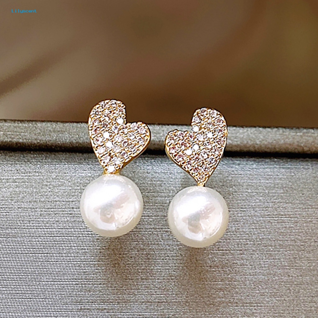 Lilyscent 1pasang Anting Wanita Mini Perhiasan Aksesoris Mutiara Imitasi Mengkilap Tinggi Cinta Hati Ladies Earrings Gaya Perancis