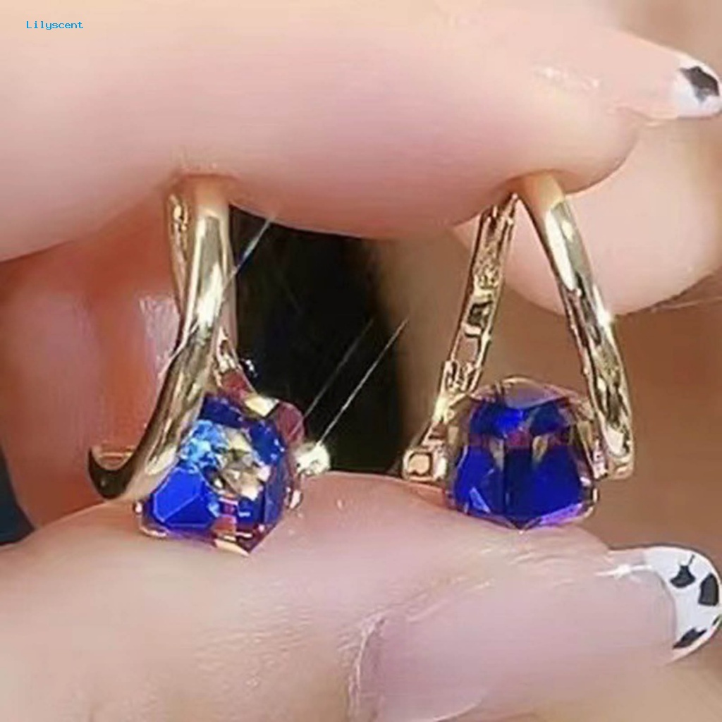 Lilyscent 1pasang Ringan Menjuntai Anting Perhiasan Aksesoris Biru Imitasi Kristal Liontin Anting Fashion Aksesori Temperamen