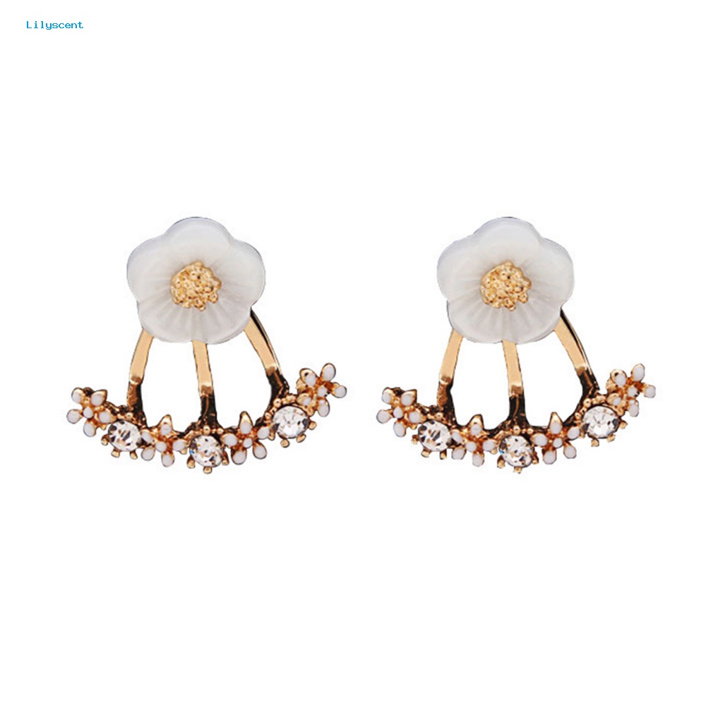 Lilyscent 1pasang Alloy Ear Studs Perhiasan Aksesori Fashion Krisan Hias Berlian Imitasi Anting Kristal Imitasi