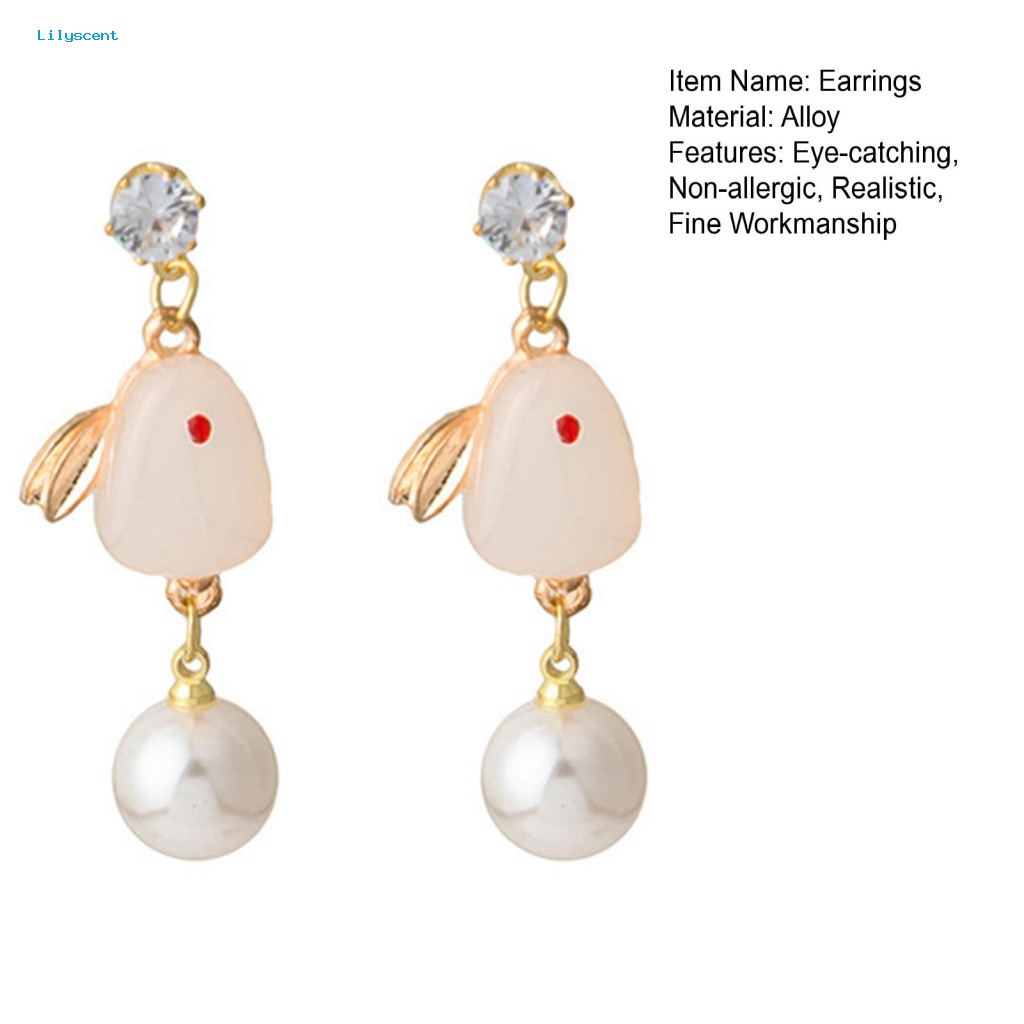 Lilyscent 1pasang Anting Tusuk Elegan Untuk Pakaian Sehari-Hari Wanita Mutiara Imitasi Bunny Drop Earrings Pengerjaan Halus