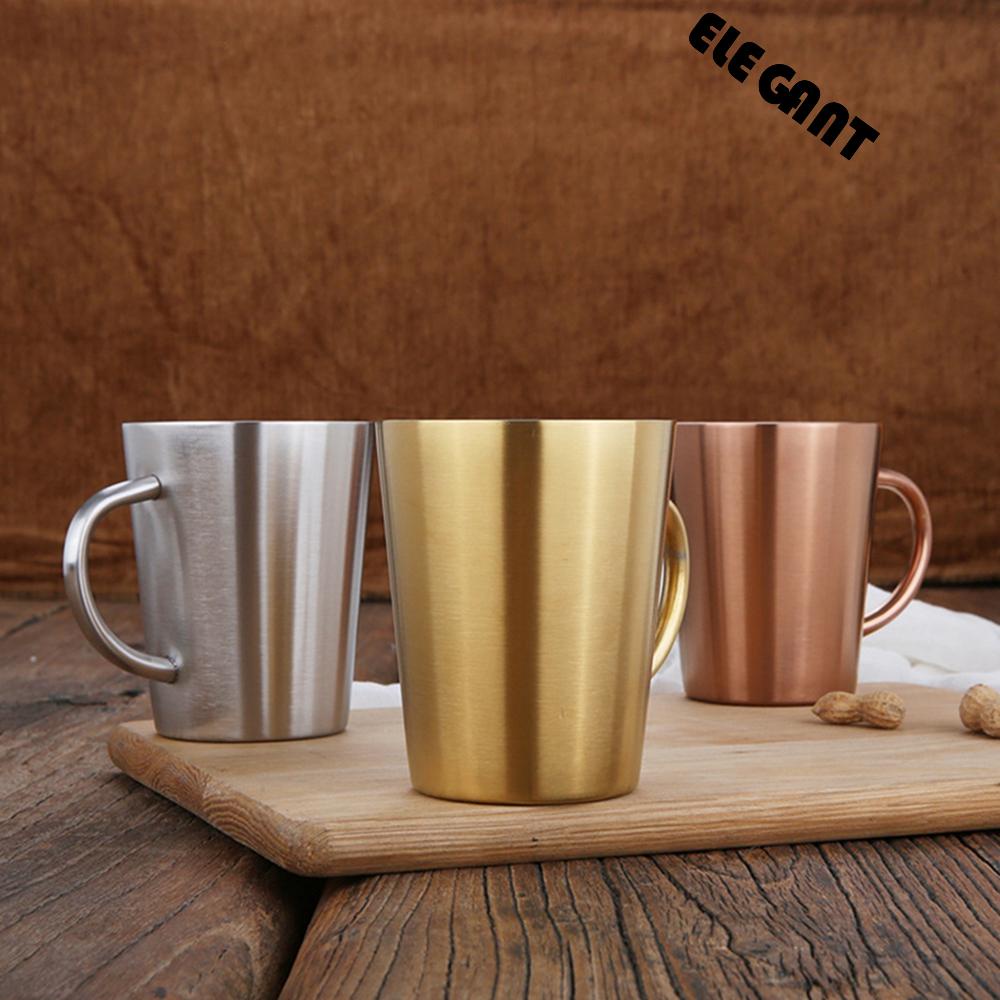 [Elegan] Mug Silver Stainless Steel Dengan Handgrip Kopi Rumah Makan Bar Perlengkapan Minum