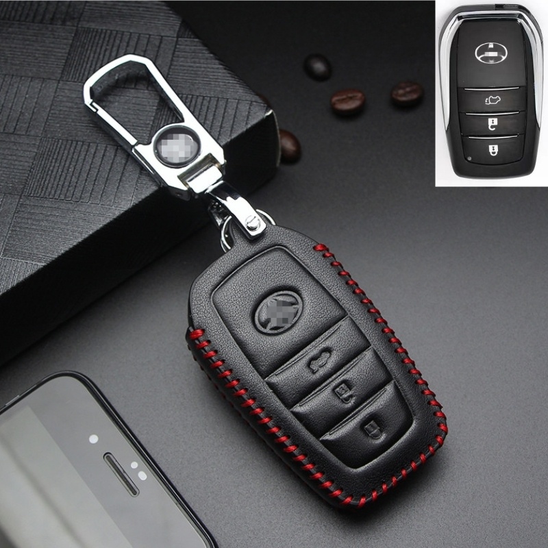 (Spot) Untuk Toyota Vios 2014-2019 3Button Keyless Remote Car Key Leather Key Cover Case