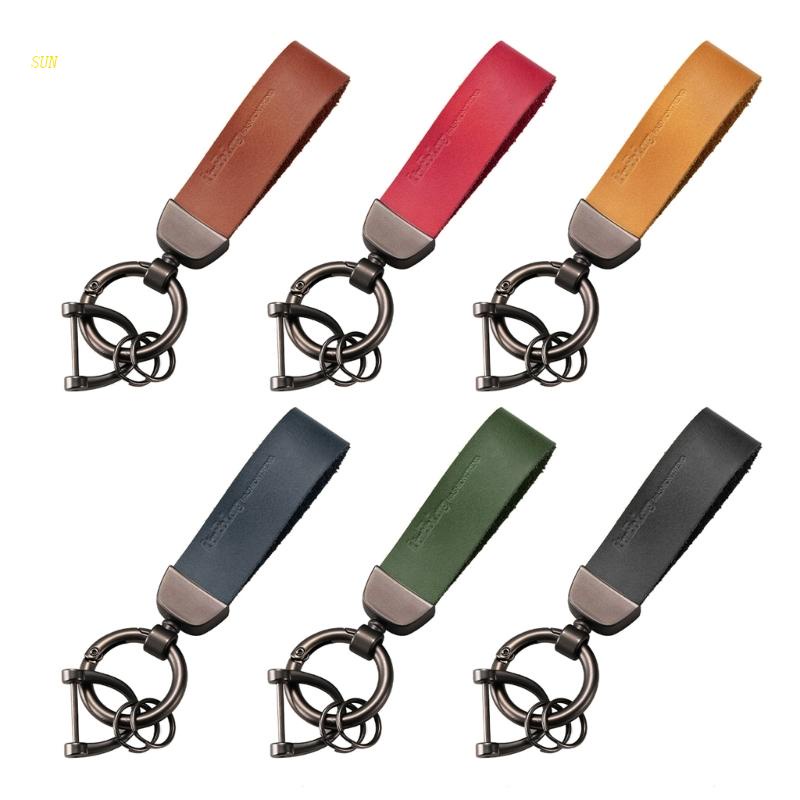 Matahari Portable Pria Kulit PU Gantungan Kunci Kasual Unisex Bisnis Tali Kulit Pinggang Dompet Lanyard Gantungan Kunci Mobil Organizer R