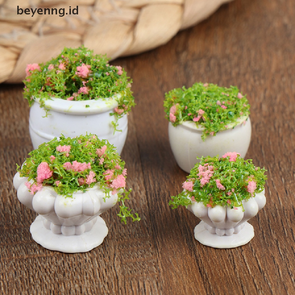 Beyen 2pcs Furniture Rumah Boneka 1: 12aksesoris Mini Pot Bunga Tanaman Hijau ID