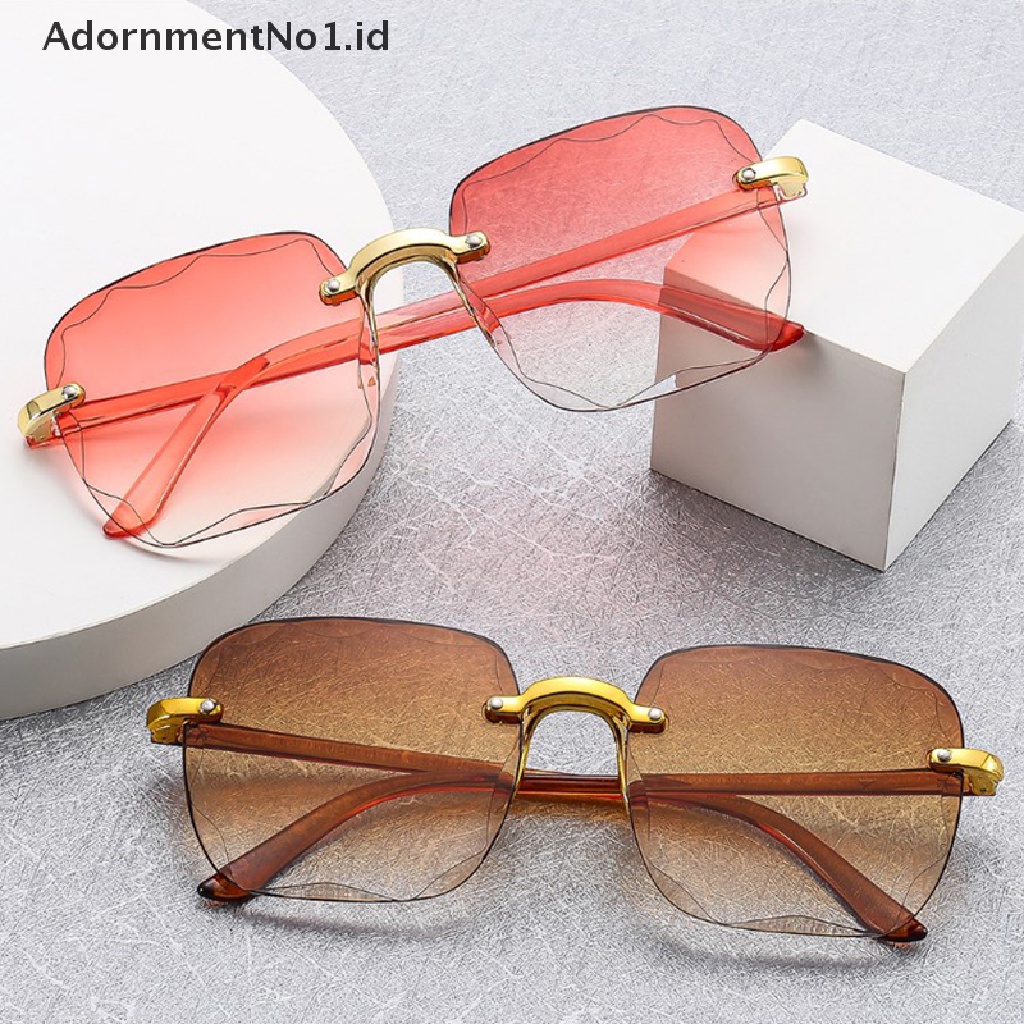 [AdornmentNo1] Uv400 Perlindungan Square Rimless Sunglasses Untuk Wanita Berwarna Frameless Eyewear Musim Panas Vintage Transparan Gradien Kacamata Matahari [ID]