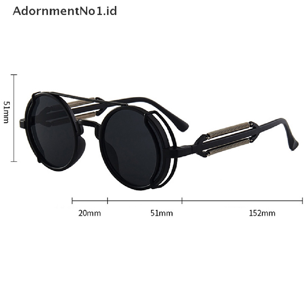 [AdornmentNo1] Kacamata Hitam Punk Steampunk Retro Pria Bulat Punk Eyewear Wanita UV400 Sunglasses [ID]