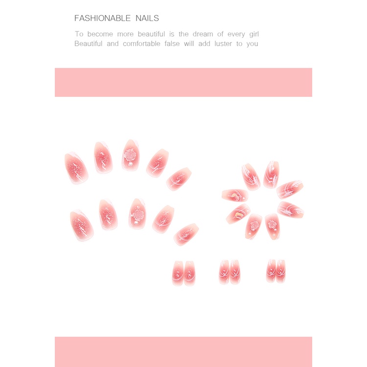 24pcs/box Kuku Palsu 3D Timbul Camelia Kuku Palsu Pendek Untuk Wanita DIY Nail Manicur Dengan Stiker Jelly