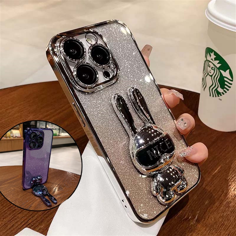 Casing iPhone 14 Pro Max Lensa Proteksi Kamera Mewah i Dengan stand case Iphone13 12 Pro Max14 plus promax Premium Kedip TPU Bening shockproof soft case